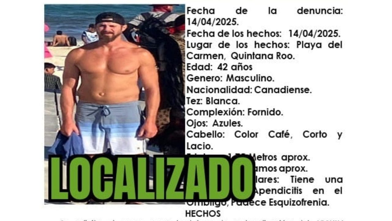Encuentran a turista canadiense desaparecido en Playa del Carmen