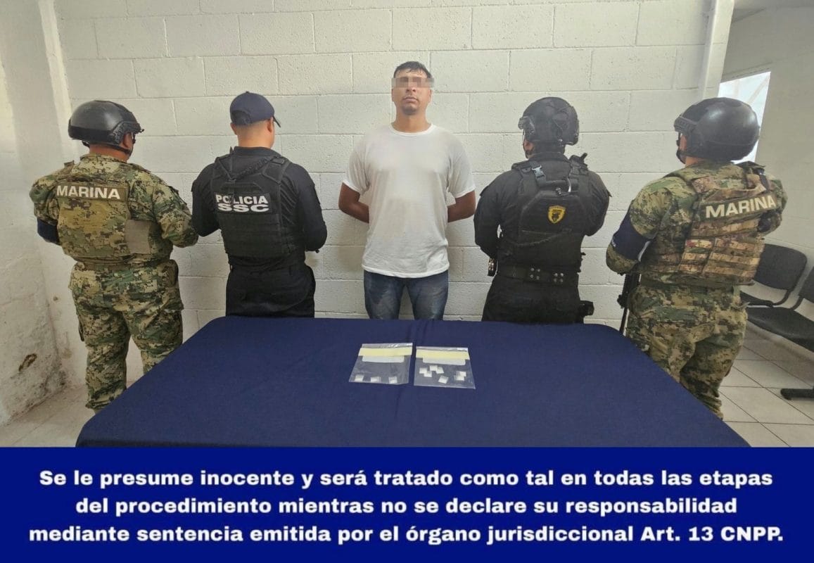Detienen a narcomenudista en Cozumel durante operativo; traía cocaína y cristal