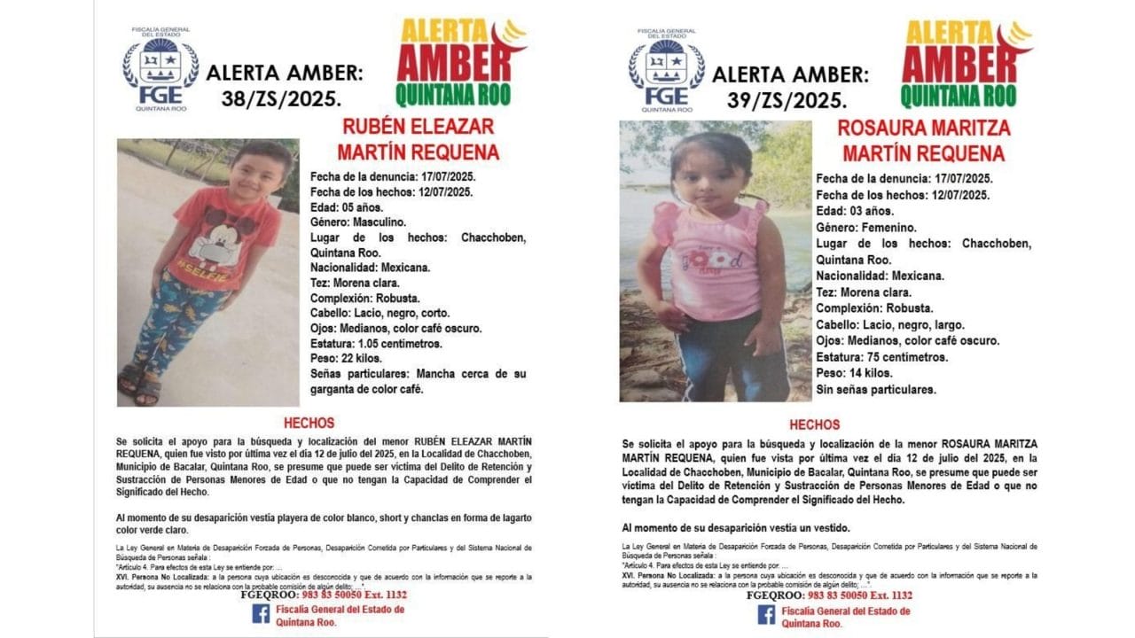 Buscan a dos hermanitos desaparecidos en Bacalar; activan fichas de búsqueda