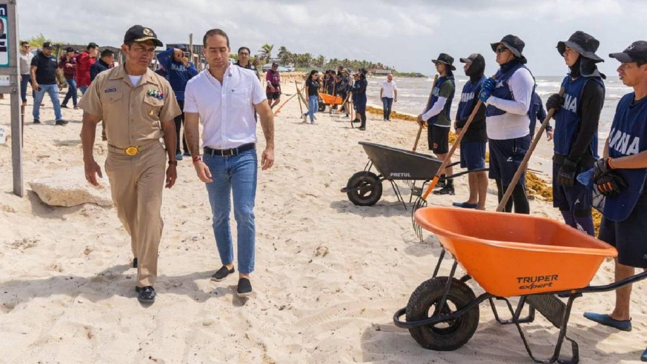 sargazo_tulum Marina combate arribo masivo de sargazo en playas de Tulum