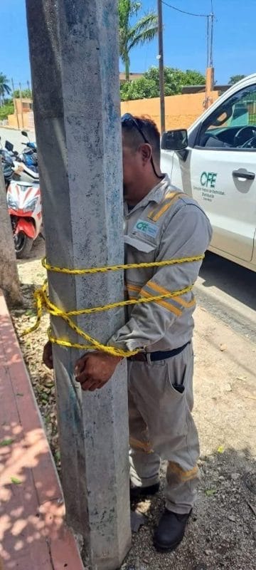 Vecinos de Dzemul amarran a trabajador de CFE tras apagón prolongado