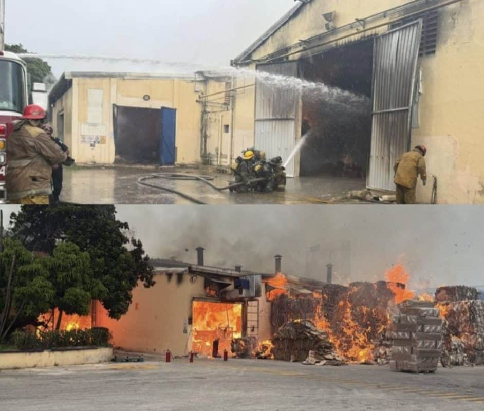 Incendio en planta de cartón en Mérida