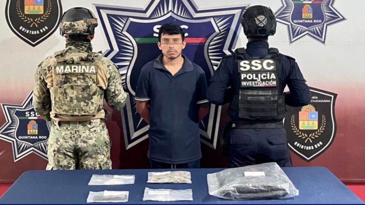 Detienen en Cancún a presunto narcomenudista con marihuana, cristal y piedra