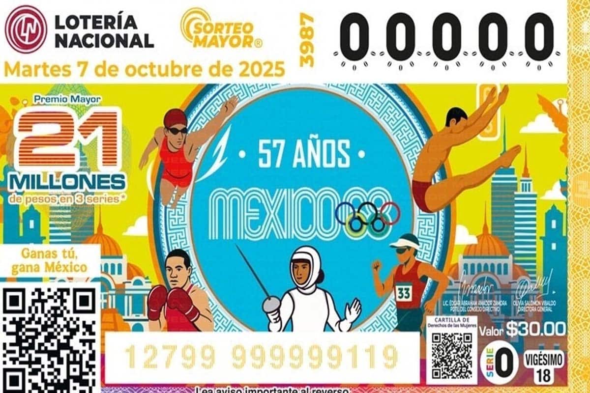 Lotería Nacional rinde homenaje a México 1968 con billete conmemorativo