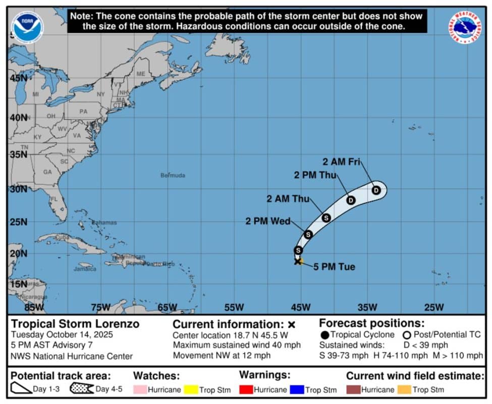 Tormenta “Lorenzo” se debilita y podría disiparse este jueves