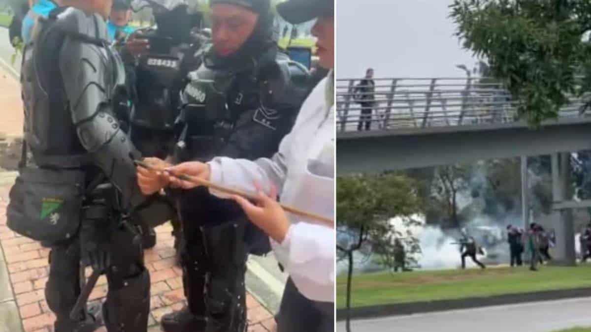 ataque_policias_bogota_flechas Disturbios en Bogotá: policías atacados con flechas junto a embajada de EE.UU.