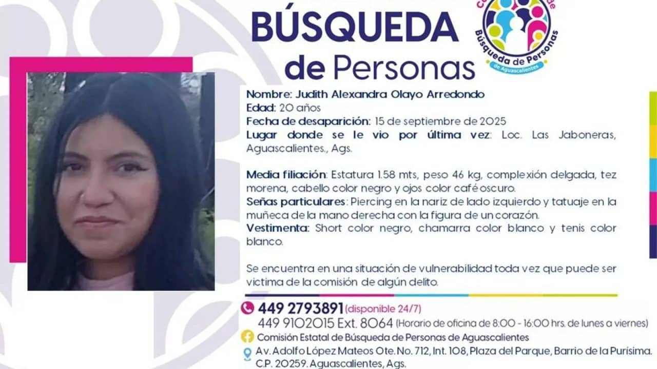 Buscan a Judith Alexandra, joven embarazada desaparecida en Aguascalientes