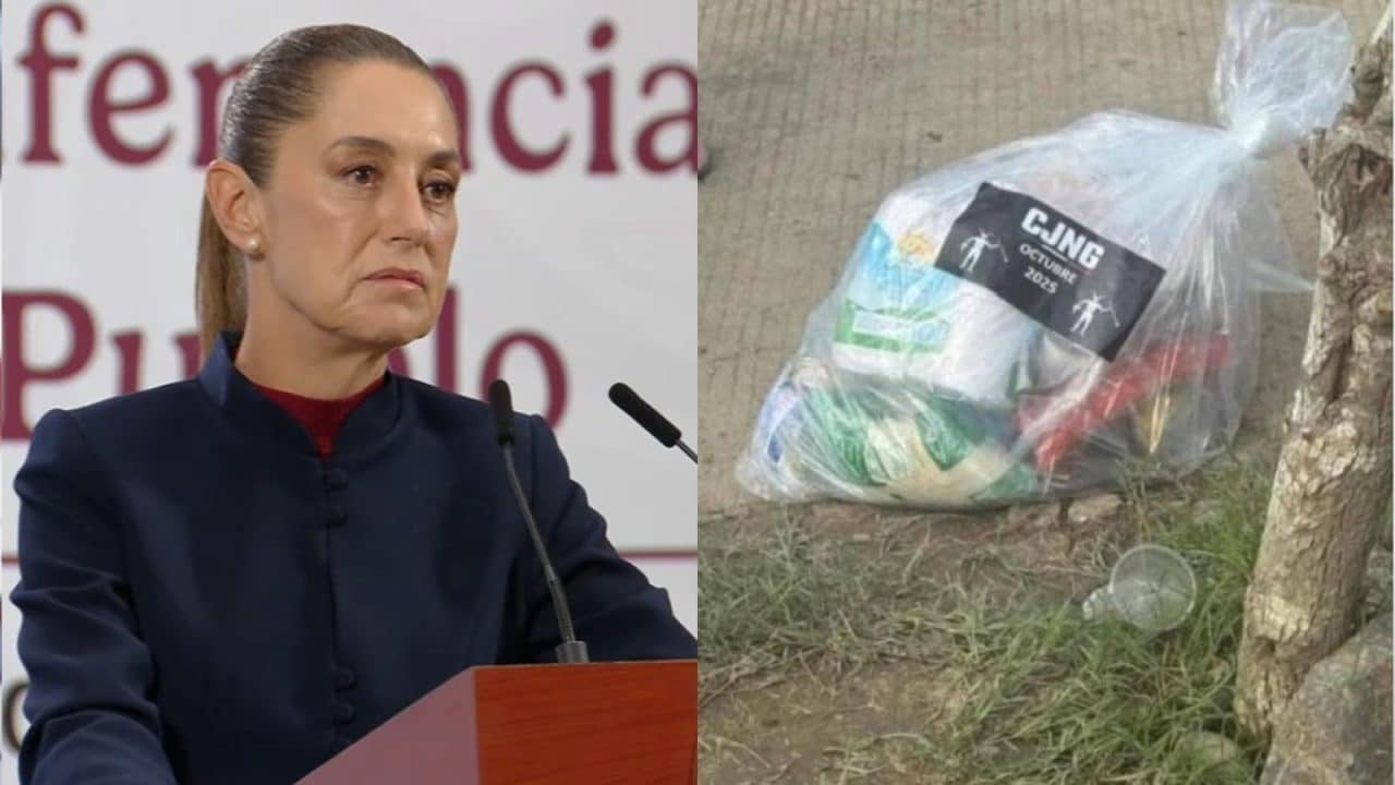 sheinbaum_cjng_despensas Sheinbaum condena entrega de despensas del CJNG en zonas afectadas