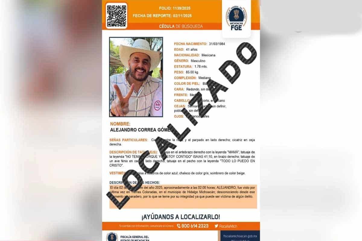 Exalcalde de Zinapécuaro, Alejandro Correa, fue hallado con vida