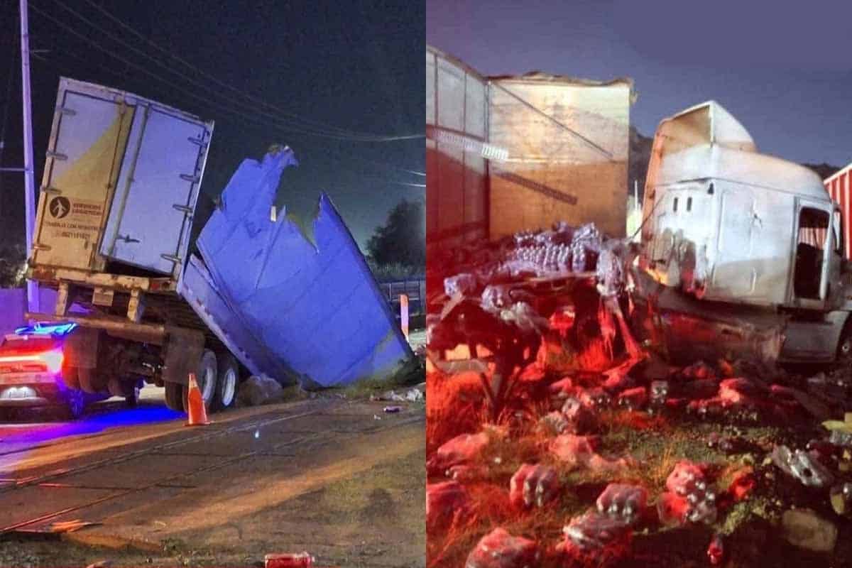 Tráiler parte en dos tras choque con tren en Hermosillo: sin heridos
