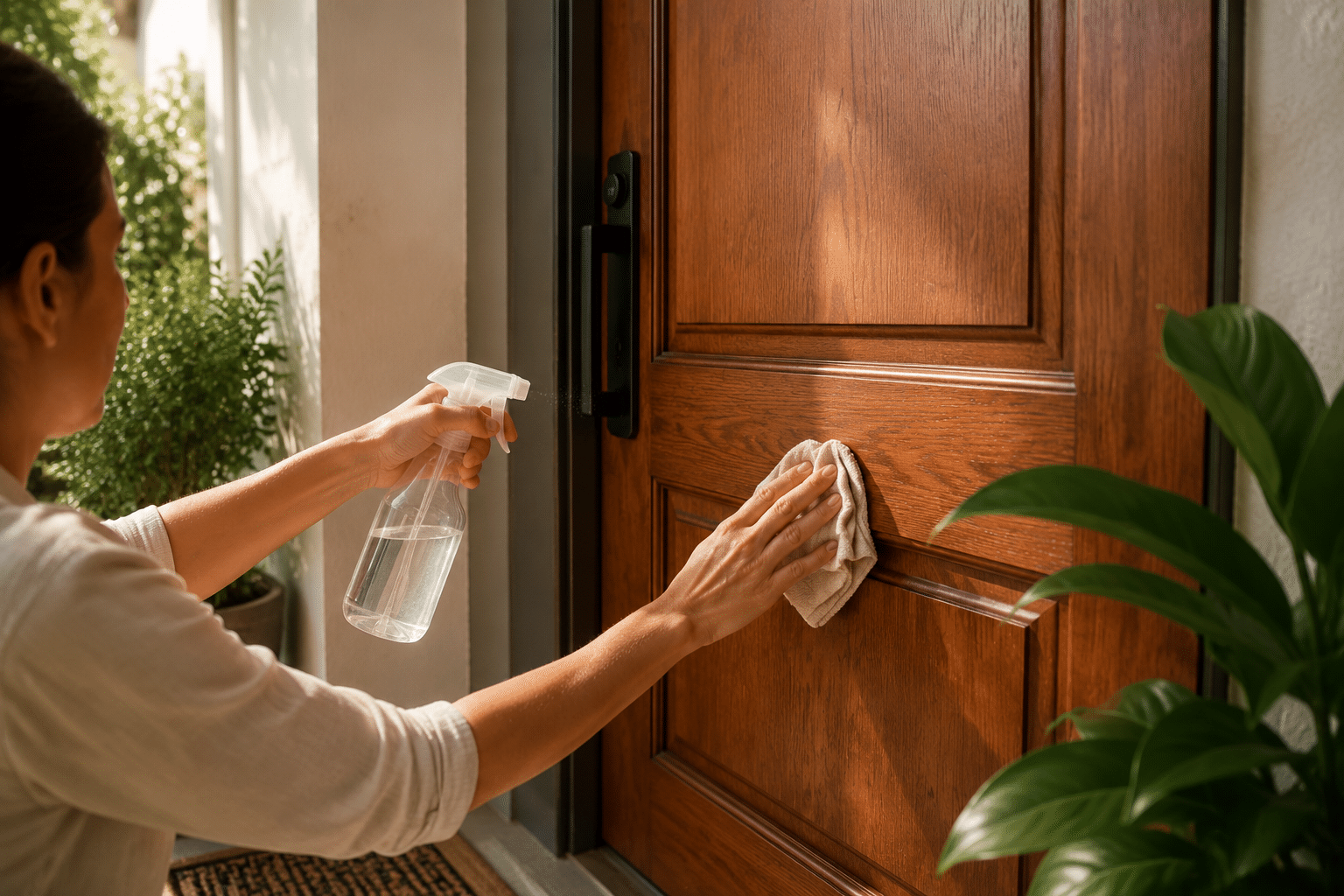 ¿Para qué sirve rociar vinagre blanco sobre la puerta de madera?